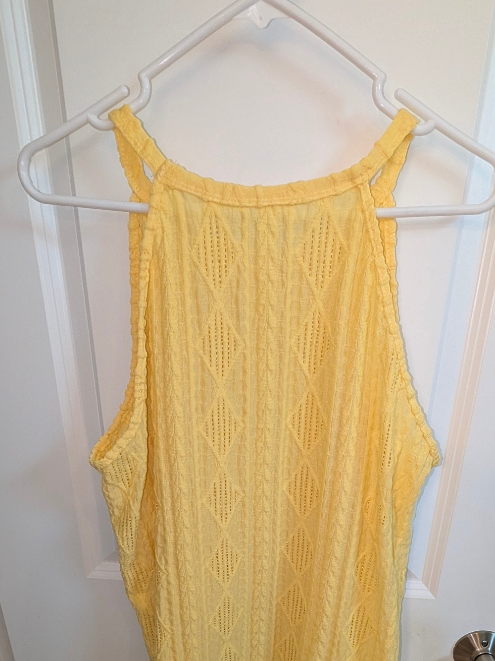 SHEIN Yellow Halter Eyelet Knit Tank Top